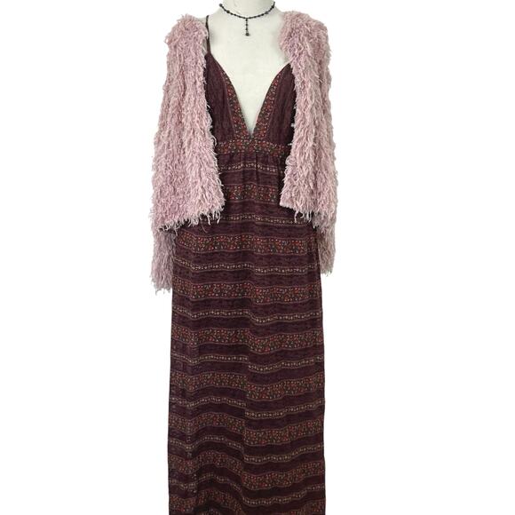 Free People Women Sleeveless Maxi Dress Boho Fairy Fall Burgundy Size Medium - Picture 1 of 9